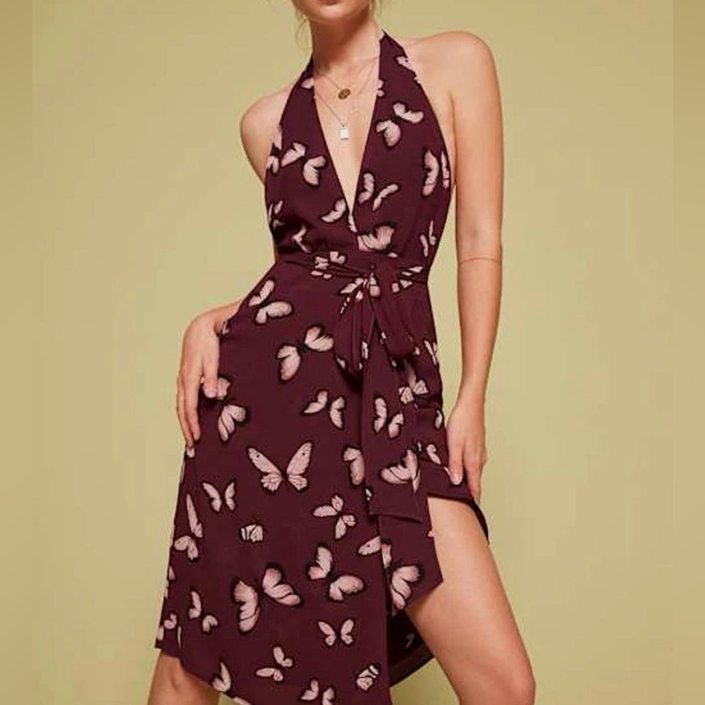 Reformation Burgundy Butterfly Backless Dress